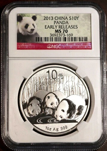 2013 S10Y シルバー チャイニーズパンダ MS 70 アーリーリリース NGC # 3692373-169 + ボーナス