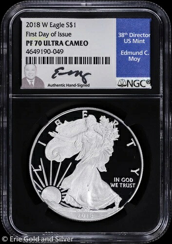 2018-W $1 プルーフ アメリカン シルバー イーグル NGC PR 70 ウルトラカメオ | FDOI Moy サイン入り