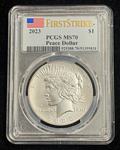 2023年 P ピース シルバー ダラー PCGS MS 70、ファーストストライク コインラベル