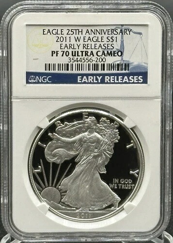 2011-W 1オンス アメリカン シルバー イーグル 25周年記念 PF 70 ウルトラ カメオ NGC ER *STL