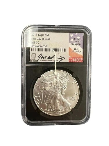 2018年 シルバーイーグル NGC MS 70 発行初日 ジョエル・イスコウィッツ直筆サイン入り