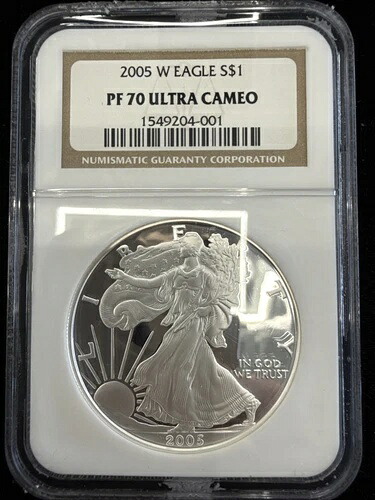 2005 W プルーフ シルバー イーグル NGC PF70 ウルトラカメオ クラシック ブラウンラベル #7650