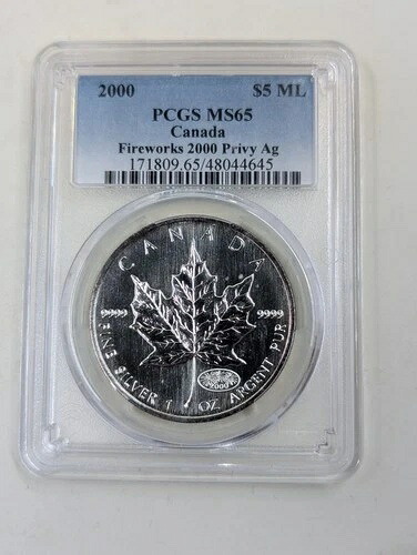 2000年 1オンス シルバー メープルリーフ MS65 PCGS 花火 2000年 プライベート 44,330円