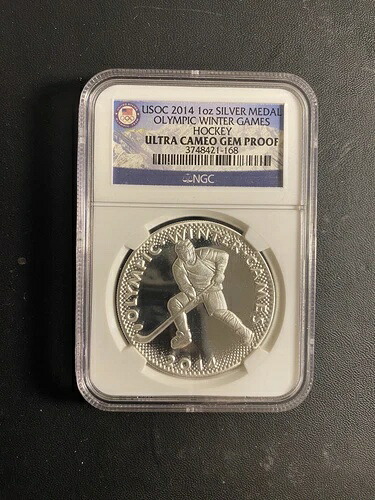 2014 USOC 1オンス 銀メダル オリンピック冬季競技大会 ホッケー NGC ウルトラカメオ ジェムプルーフ