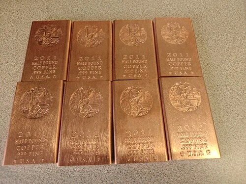 8 x 1/2ポンド銅バー .999 純度 2011 レディリバティ 4ポンド USA