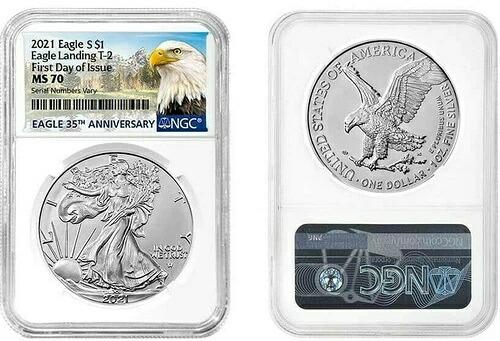 2021 NGC MS 70 タイプ2 アメリカンシルバーイーグル 35周年記念ホワイトラベル