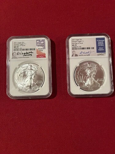2021年 ヘラルディック・イーグルス タイプ1 NGC MS70 FDOI エリザベス・ジョーンズ＆レット・ジェプソン 即日