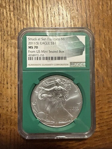 2011年 (S) アメリカン シルバー イーグル NGC MS70 「サンフランシスコ造幣局で鋳造」 44,330円