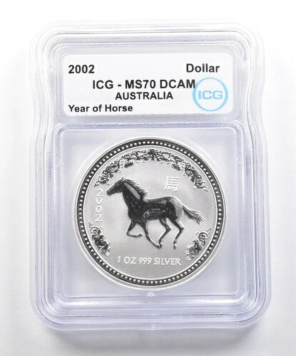 2002年 オーストラリア 1ドル銀貨 午年 MS70 DCAM ICG *6196
