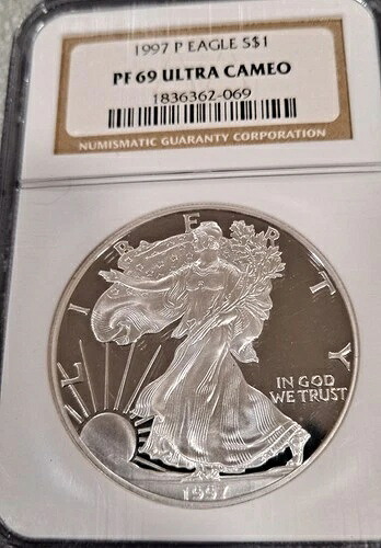 1997年 Pプルーフ シルバーイーグル NGC PF69 ウルトラカメオ クラシック ブラウンラベル