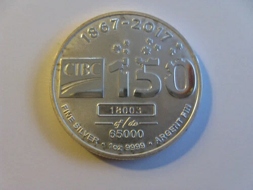 コレクターズアイテム 1867 2017 CIBC 150周年記念 .9999 1オンス シルバーラウンド シリアル付き
