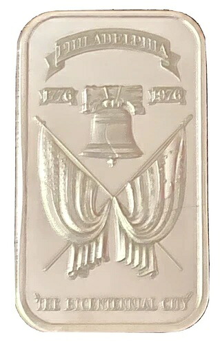 マディソンミント .999 シルバーバー フィラデルフィア 1776-1976 「バイセンテニアルシティ」