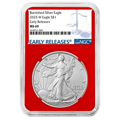 2025-W $1 1オンス バーニッシュド アメリカン シルバー イーグル NGC MS69 ER ブルーラベル レッドコア