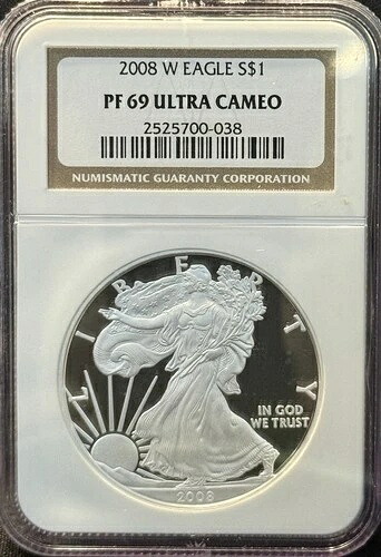 2008-W イーグル シルバー ダラー 1 ドル プルーフコイン NGC 認定 PF69 ウルトラカメオ