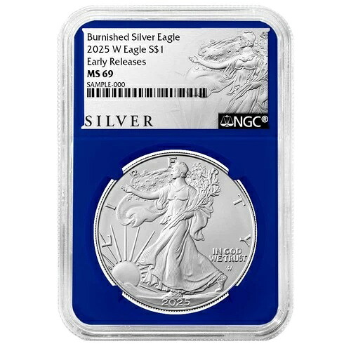 2025-W $1 1オンス バーニッシュド アメリカン シルバー イーグル NGC MS69 ER ALS ラベル ブルーコア