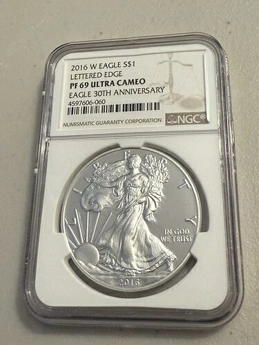 2016 W プルーフ シルバー イーグル NGC PF69 ウルトラカメオ 30周年記念 レタードエッジ