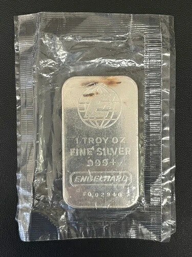 ヴィンテージ エンゲルハード 1オンス .999 純銀バー、バラエティブルロゴ シリアルナンバー FO、未開封