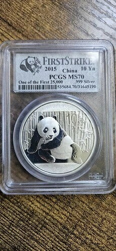 ??2015年 .999 純銀 PCGS MS70 ファーストストライク 中国 10 Yn パンダコイン