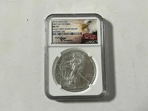 2016年 アメリカン・シルバー・イーグル 1オンス - NGC MS70 発行初日 ジョン・M・マーカンティ