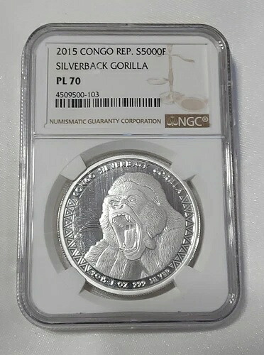 2015年 コンゴ 5000フラン シルバーバック ゴリラ NGC PL70