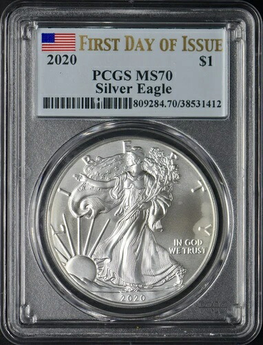 2020年 アメリカン シルバー イーグル PCGS MS70 発行初日 フラッグラベル ?COINGIANTS?