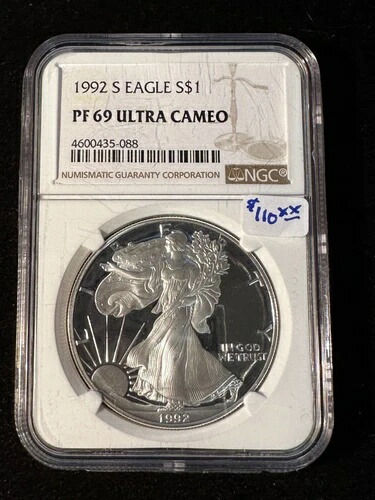 1992年 サウスアメリカン シルバーイーグル NGC PF 69 ウルトラカメオ 088
