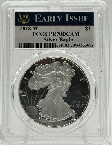 2018 W プルーフ シルバー イーグル PCGS PR70 DCAM 初期発行ラベル