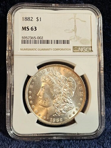 1882年 P MS 63 リバティ・モーガン銀貨 NGC認定 鑑定済み 本物 1052