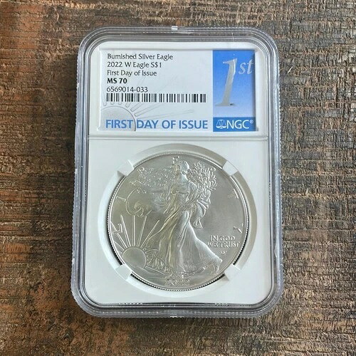 2022-W $1 バーニッシュド アメリカン シルバー イーグル FDOI。NGC MS70