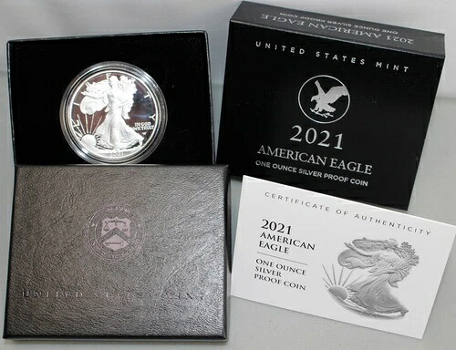 2021-S プルーフ アメリカン シルバー イーグル $1 タイプ II 1ドル コイン ボックス + COA 44,330円
