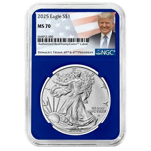 2025年 1ドル アメリカン シルバー イーグル NGC MS70 トランプ ラベル ブルーコア