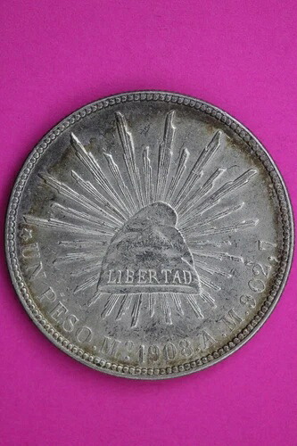 1908年 メキシコ MoAM 1ペソ リベルタッド銀貨 .9027 本物 正規品 0654N