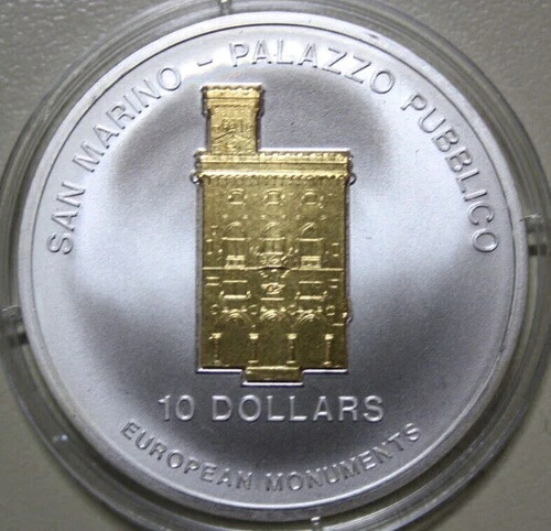 ナウル 10ドル 2005年 銀貨 1オンス以上 #F6143 「パラッツォ・パブリコ」彫刻 24金メッキ