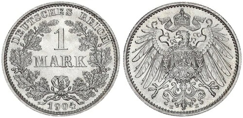 1マーク 1904 Eコイン - シルバーコイン ラージイーグルミント、表面 109384-