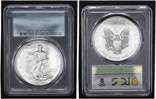 1994年 アメリカ 1ドル - $1 アメリカンイーグル 1オンス 純銀 PCGS MS68 103824- 40,040円