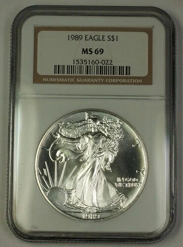 1989年 アメリカン シルバー イーグル ASE ドル 1ドル コイン NGC MS-69 ほぼ完璧な宝石