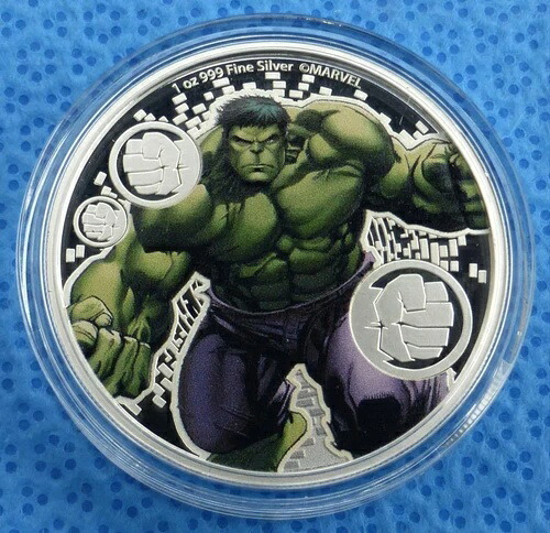 1オンス .999 純銀 2023 マーベルのインクレディブル・ハルク ニウエ $2 コイン、カラー化、箱入り