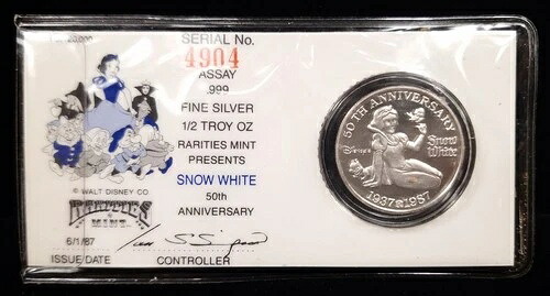 1987年 ウォルト・ディズニー 白雪姫50周年記念 1/2オンス .999 純銀貨 20720