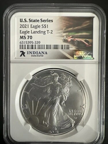 2021 $1 アメリカン シルバー イーグル NGC MS70 米国州シリーズ インディアナ T2 カード付き
