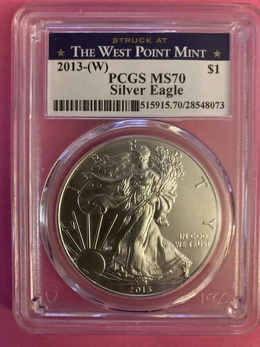 2013年 (W) 1トロイオンス シルバーイーグル PCGS MS70 ウェストポイント造幣局発行 ブルーラベル