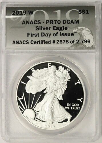2019-W プルーフ 1ドル アメリカン シルバー イーグル ANACS PR70DCAM 発行初日 44,330円