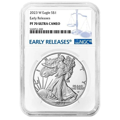 2023-W $1 1オンス プルーフ アメリカン シルバー イーグル NGC PF70UC ER ブルーラベル