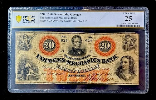 20ドル 1860 サバンナ、ジョージア州 ファーマーズ・アンド・メカニクス・バンク VF25｜WORLD RESOURCE【QUEEN店】