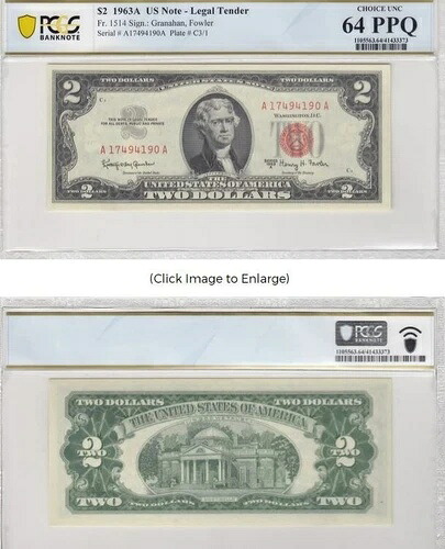 1963年 2ドル レッド 米国法定通貨 チョイス 未流通 3枚セット PCGS｜WORLD RESOURCE【QUEEN店】 56,100円