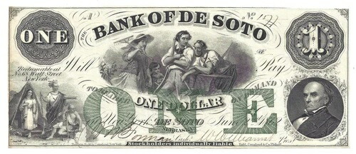 1862 年 ネブラスカ州デ ソト銀行 $1 紙幣 No.1577 (58006)