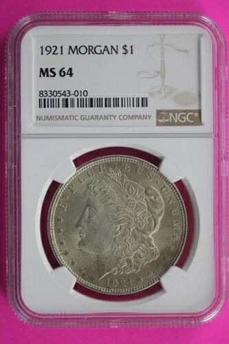 1921年 P MS 64 リバティ・モーガン銀貨 NGC認定グレーデッドスラブ 475