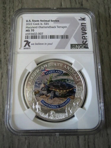 7k メタルズ アメリカ州動物シリーズ メリーランド ダイヤモンドバック テラピン NGC MS70 シルバー｜WORLD RESOURCE【QUEEN店】 42,240円