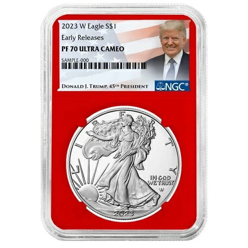 2023-W プルーフ 1ドル アメリカン シルバー イーグル NGC PF70UC ER トランプラベル レッドコア