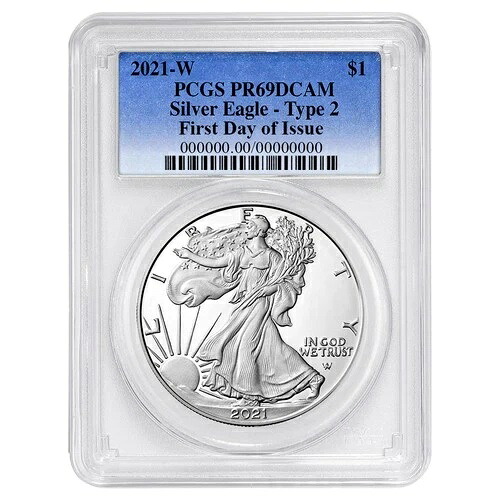 2021-W $1 1オンス T2 プルーフ アメリカンシルバーイーグル PCGS PR69DCAM FDOI ブルーラベル｜WORLD RESOURCE【QUEEN店】