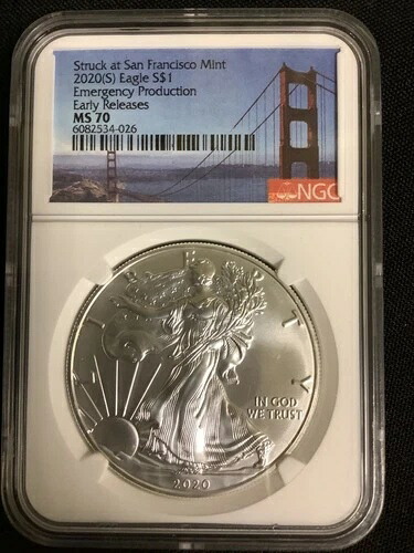 2020年(S) アメリカンシルバーイーグル NGC MS70 EP サンフランシスコ造幣局